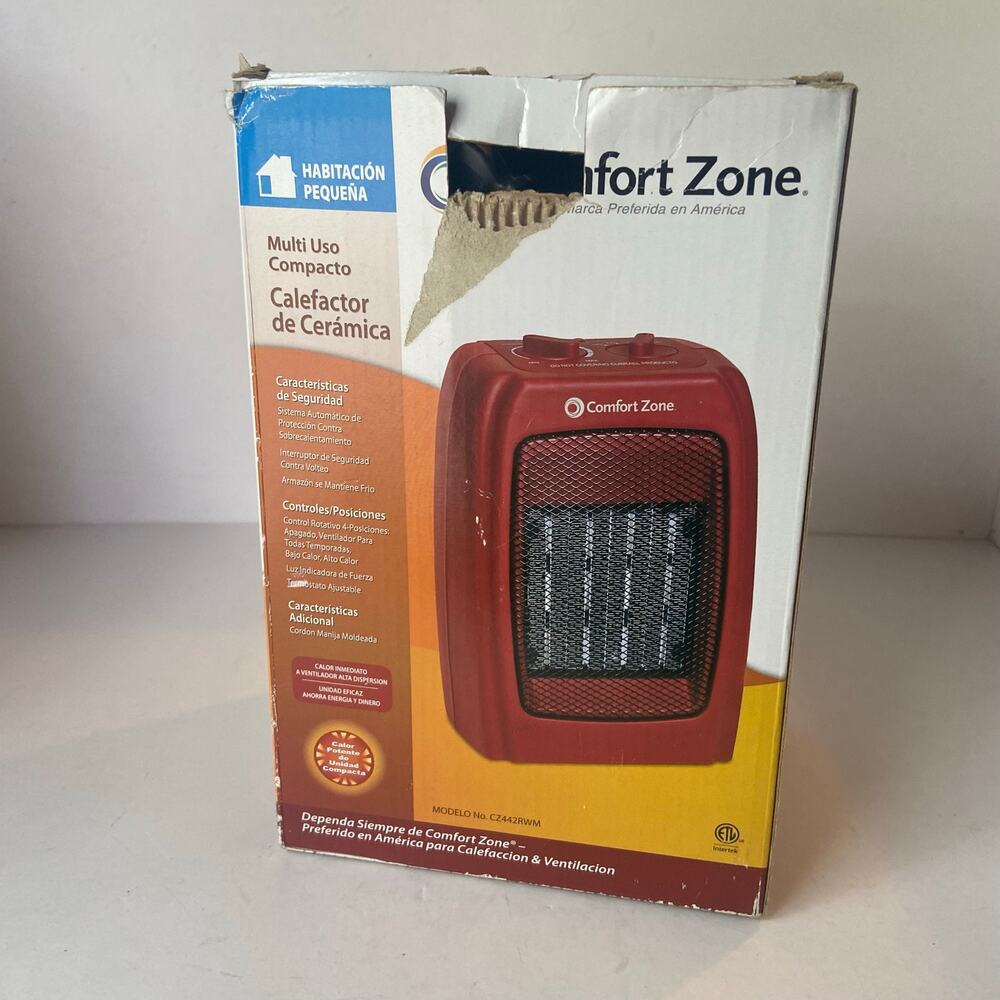 Comfort Zone 1500W Compact Ceramic Heater Small Room Under Desk Used Box GUC